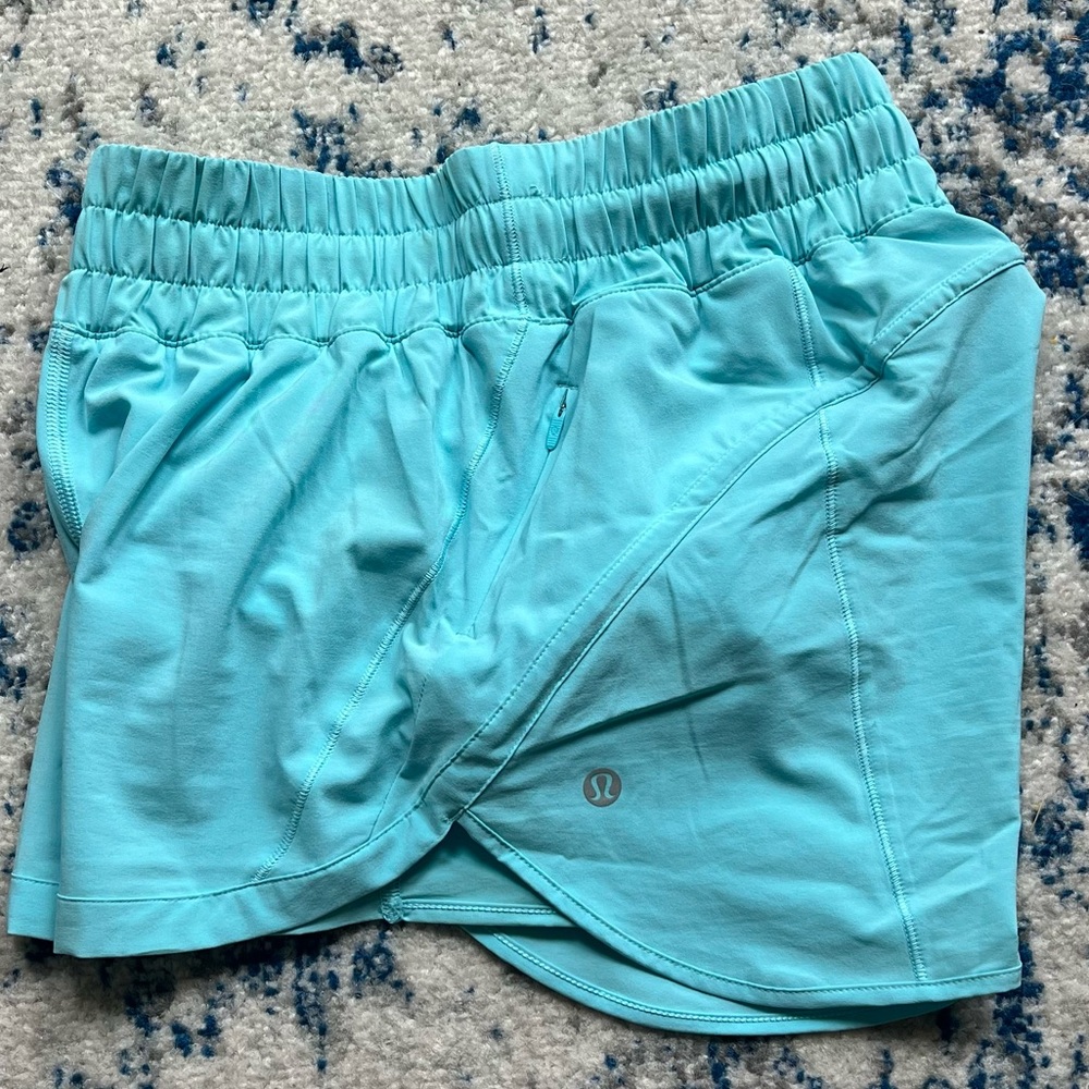 Lululemon 3” track that shorts cyan blue